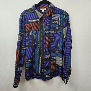 Dana Buchman Shirt Woman's Size Large Multicolor Geometric Vintage Button Up